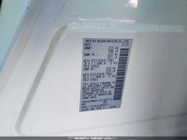 Aukcja sprzedaży 2015 Nissan Pathfinder Sv, vin: 5N1AR2MM0FC628971, numer aukcji: 45087133