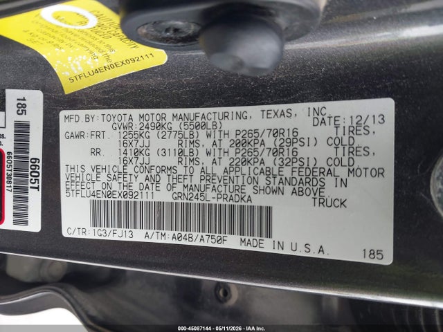 Aukcja sprzedaży 2014 Toyota Tacoma Base V6, vin: 5TFLU4EN0EX092111, numer aukcji: 45087144