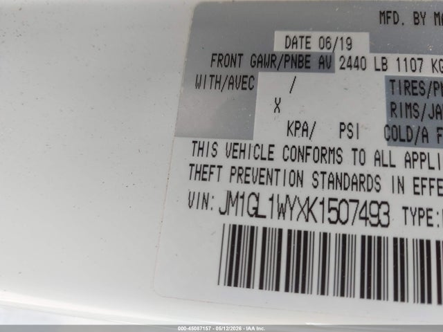 45087157 :رقم المزاد ، JM1GL1WYXK1507493 vin ، 2019 Mazda Mazda6 Grand Touring Reserve مزاد بيع