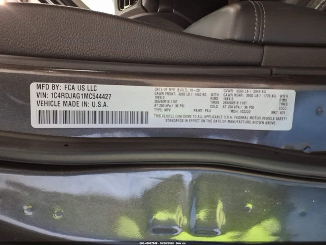 Продажа на аукционе авто 2021 Dodge Durango Sxt Plus Awd, vin: 1C4RDJAG1MC544427, номер лота: 45087164