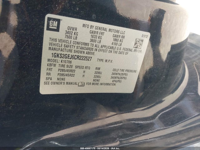 Aukcja sprzedaży 2012 Gmc Yukon Hybrid Denali, vin: 1GKS2GEJ6CR222527, numer aukcji: 45087178