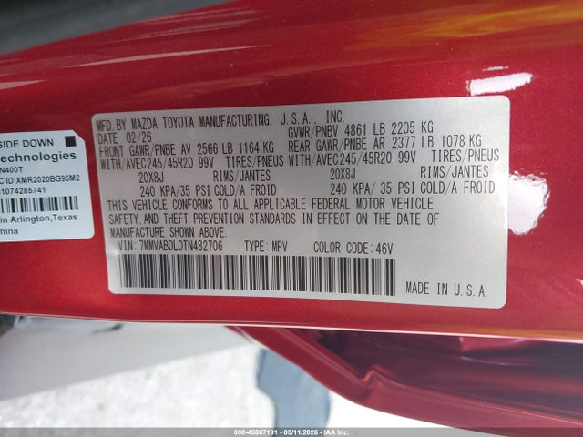 45087191 :رقم المزاد ، 7MMVABDL0TN482706 vin ، 2026 Mazda Cx-50 2.5 S Premium مزاد بيع