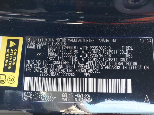 Auction sale of the 2014 Lexus Rx 350, vin: 2T2BK1BAXEC231205, lot number: 45087198