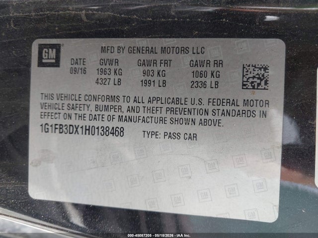 1G1FB3DX1H0138468 Chevrolet Camaro 1lt