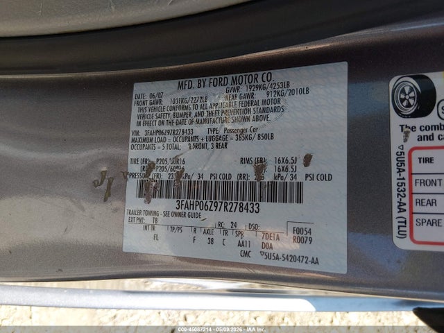 Продаж на аукціоні авто 2007 Ford Fusion S, vin: 3FAHP06Z97R278433, номер лоту: 45087214