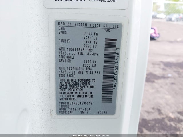 Aukcja sprzedaży 2013 Nissan Nv200 S, vin: 3N6CM0KN5DK695243, numer aukcji: 45087234