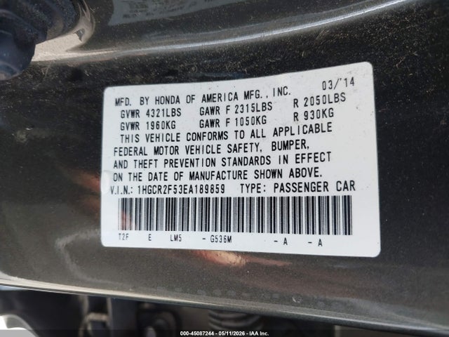Продажа на аукционе авто 2014 Honda Accord Sport, vin: 1HGCR2F53EA189859, номер лота: 45087244
