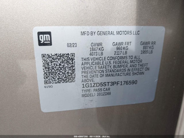 45087255 :رقم المزاد ، 1G1ZD5ST3PF176590 vin ، 2023 Chevrolet Malibu Fwd 1lt مزاد بيع