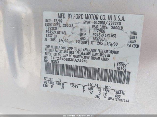 Aukcja sprzedaży 2003 Ford Ranger Edge/xlt, vin: 1FTZR45E53PA74941, numer aukcji: 45087263