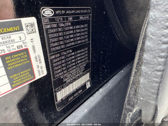 Aukcja sprzedaży 2019 Land Rover Range Rover Sport Hse, vin: SALWR2RV3KA828527, numer aukcji: 45087272