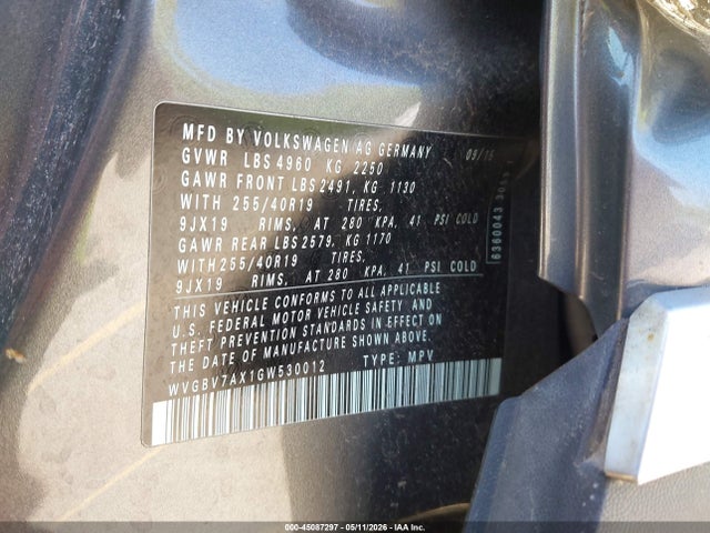Auction sale of the 2016 Volkswagen Tiguan Sel, vin: WVGBV7AX1GW530012, lot number: 45087297