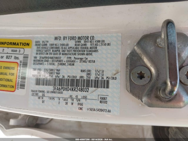 Aukcja sprzedaży 2019 Ford Fusion Se, vin: 3FA6P0HD4KR248032, numer aukcji: 45087298