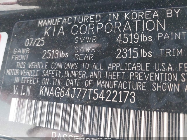 Aukcja sprzedaży 2026 Kia K5 Gt-line Awd, vin: KNAG64J77T5422173, numer aukcji: 45087304