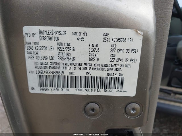 45087311 :رقم المزاد ، 1J4GL48K95W665819 vin ، 2005 Jeep Liberty Sport مزاد بيع