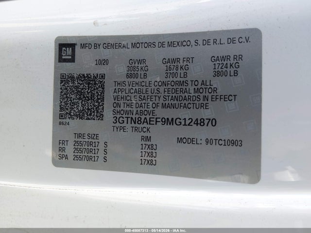 Aukcja sprzedaży 2021 Gmc Sierra 1500 2wd  Long Box, vin: 3GTN8AEF9MG124870, numer aukcji: 45087313