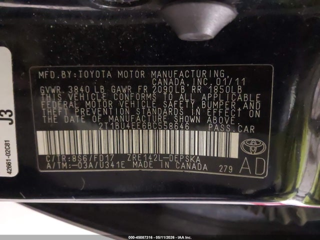 Продаж на аукціоні авто 2011 Toyota Corolla S, vin: 2T1BU4EE6BC558646, номер лоту: 45087316