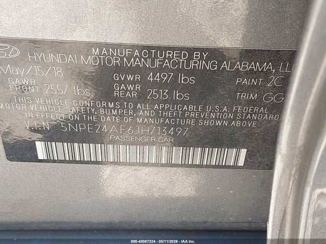 Продажа на аукционе авто 2018 Hyundai Sonata Se, vin: 5NPE24AF6JH713497, номер лота: 45087324