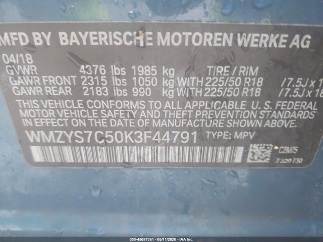 Aukcja sprzedaży 2019 Mini Countryman Cooper, vin: WMZYS7C50K3F44791, numer aukcji: 45087361