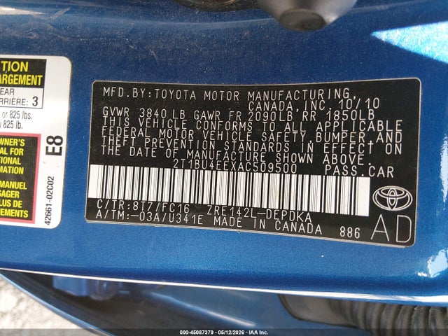 Aukcja sprzedaży 2010 Toyota Corolla Le, vin: 2T1BU4EEXAC509500, numer aukcji: 45087379