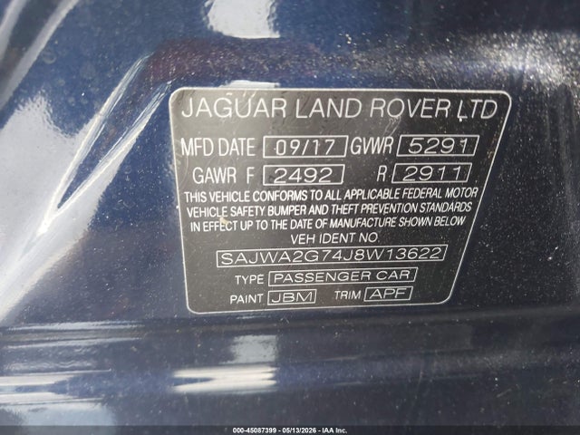 2018 Jaguar Xj Xjl Portfolio მანქანა იყიდება აუქციონზე, vin: SAJWA2G74J8W13622, აუქციონის ნომერი: 45087399