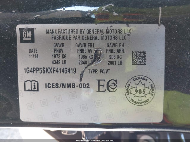 Продаж на аукціоні авто 2015 Buick Verano, vin: 1G4PP5SKXF4145419, номер лоту: 45087401