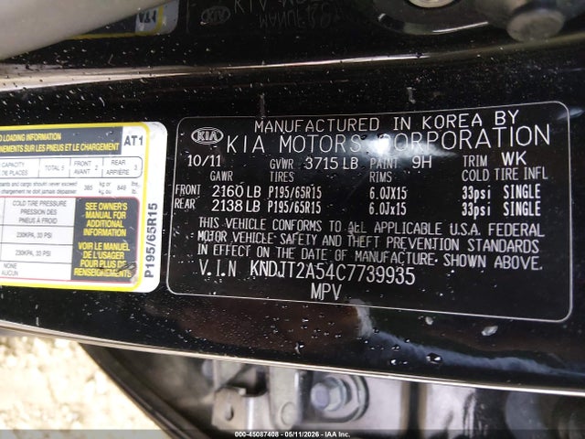 45087408 :رقم المزاد ، KNDJT2A54C7739935 vin ، 2012 Kia Soul مزاد بيع