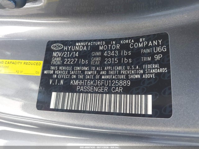 Aukcja sprzedaży 2015 Hyundai Genesis 3.8 Base, vin: KMHHT6KJ6FU125889, numer aukcji: 45087435