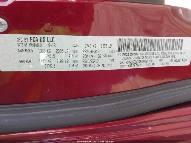 45087464 :رقم المزاد ، 2C4RDGBG6KR502759 vin ، 2019 Dodge Grand Caravan Se Plus مزاد بيع