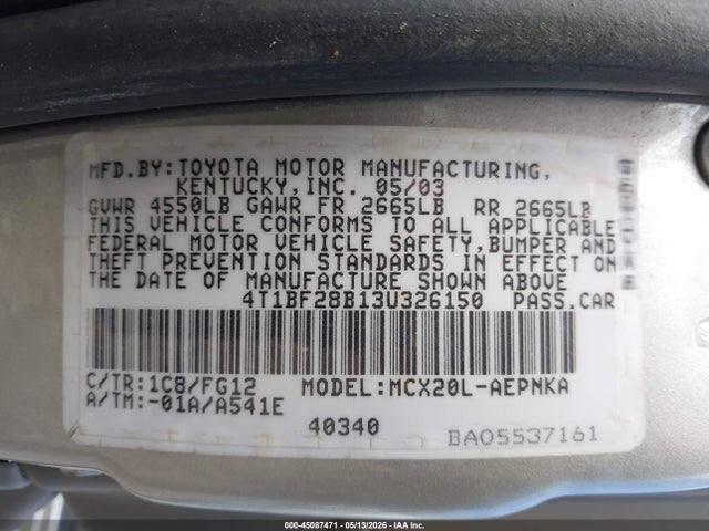 2003 Toyota Avalon Xl მანქანა იყიდება აუქციონზე, vin: 4T1BF28B13U326150, აუქციონის ნომერი: 45087471