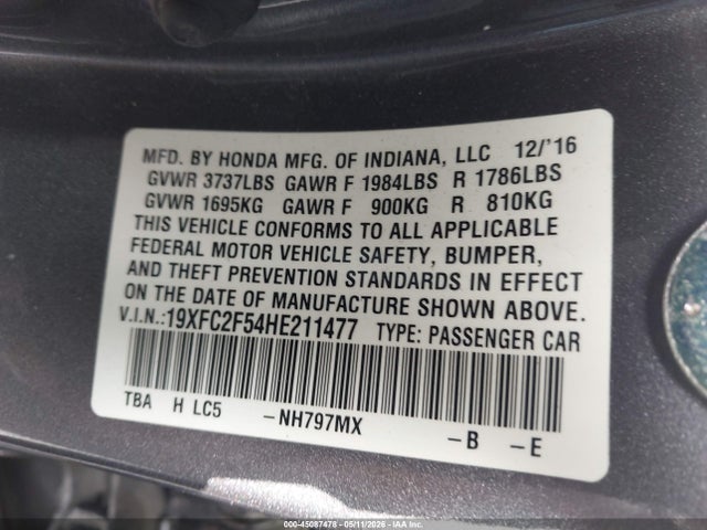 19XFC2F54HE211477 Honda Civic Lx