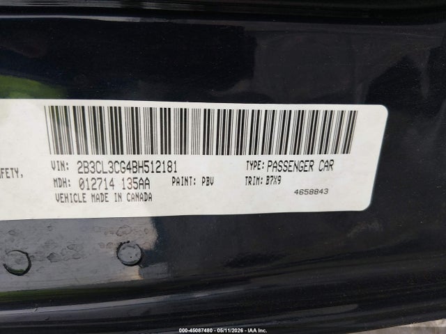 2011 Dodge Charger მანქანა იყიდება აუქციონზე, vin: 2B3CL3CG4BH512181, აუქციონის ნომერი: 45087480