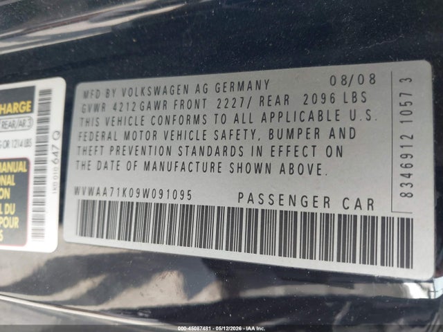 Aukcja sprzedaży 2009 Volkswagen Rabbit S, vin: WVWAA71K09W091095, numer aukcji: 45087481