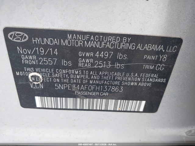 Aukcja sprzedaży 2015 Hyundai Sonata Limited, vin: 5NPE34AF0FH137863, numer aukcji: 45087487
