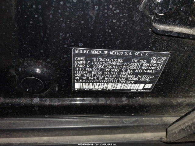 3CZRZ2H37TM706112 Honda Hr-v Awd Lx