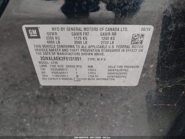 Продаж на аукціоні авто 2015 Chevrolet Equinox Ls, vin: 2GNALAEK2F6101091, номер лоту: 45087510