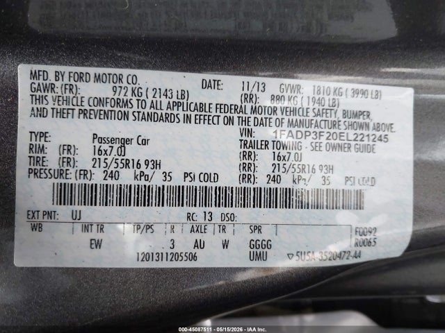 Продажа на аукционе авто 2014 Ford Focus Se, vin: 1FADP3F20EL221245, номер лота: 45087511