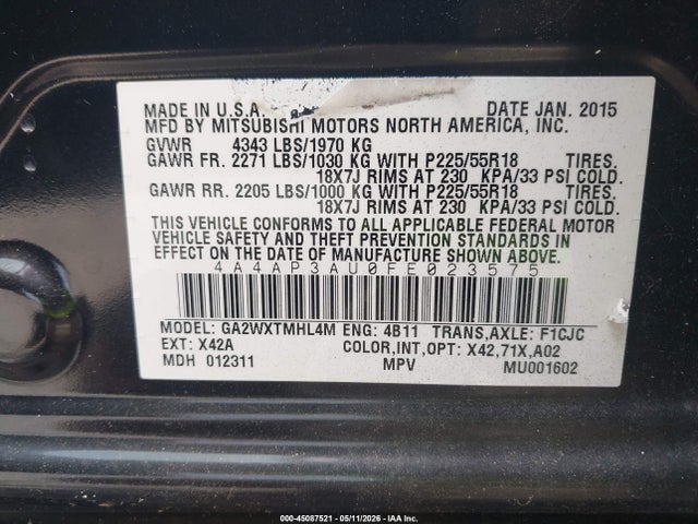Продаж на аукціоні авто 2015 Mitsubishi Outlander Sport Es, vin: 4A4AP3AU0FE023575, номер лоту: 45087521