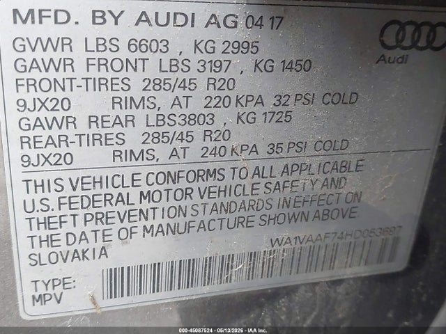 Продаж на аукціоні авто 2017 Audi Q7 3.0t Premium, vin: WA1VAAF74HD053697, номер лоту: 45087524