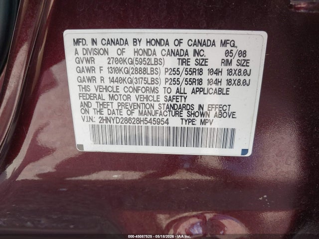 Продаж на аукціоні авто 2008 Acura Mdx Technology Package, vin: 2HNYD28628H545954, номер лоту: 45087525