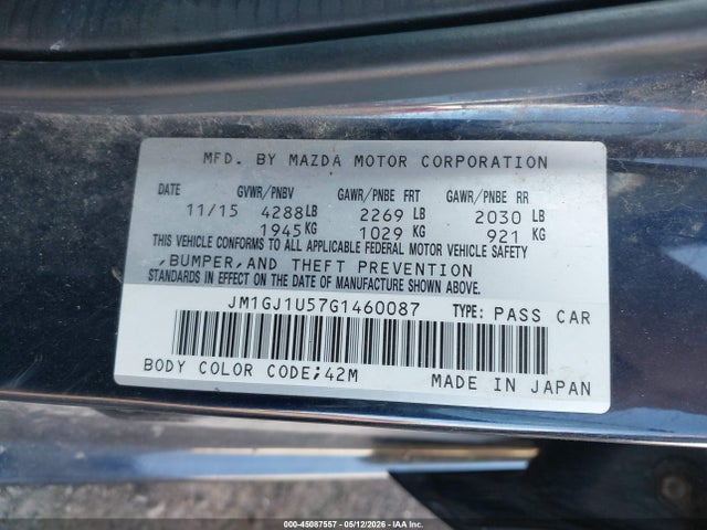 Aukcja sprzedaży 2016 Mazda Mazda6 I Sport, vin: JM1GJ1U57G1460087, numer aukcji: 45087557
