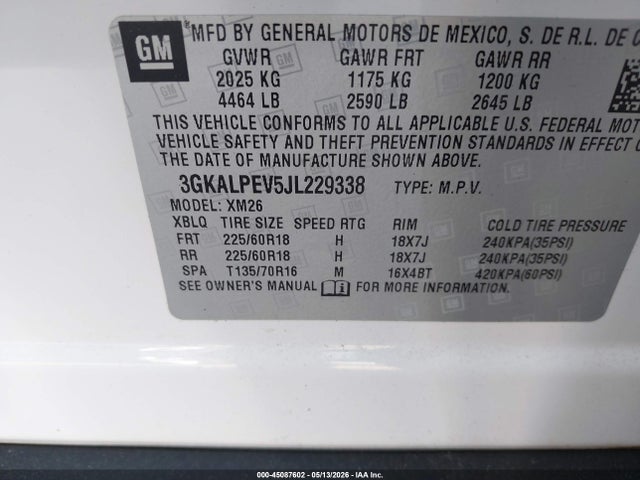 Aukcja sprzedaży 2018 Gmc Terrain Slt, vin: 3GKALPEV5JL229338, numer aukcji: 45087602