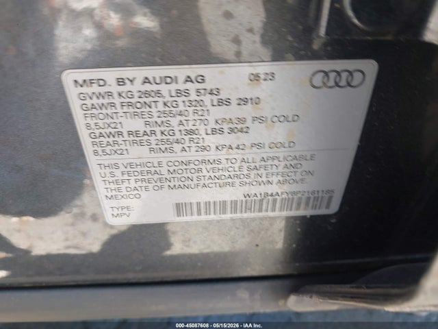 2023 Audi Sq5 Premium Plus Tfsi Quattro Tiptronic მანქანა იყიდება აუქციონზე, vin: WA1B4AFY6P2161185, აუქციონის ნომერი: 45087608