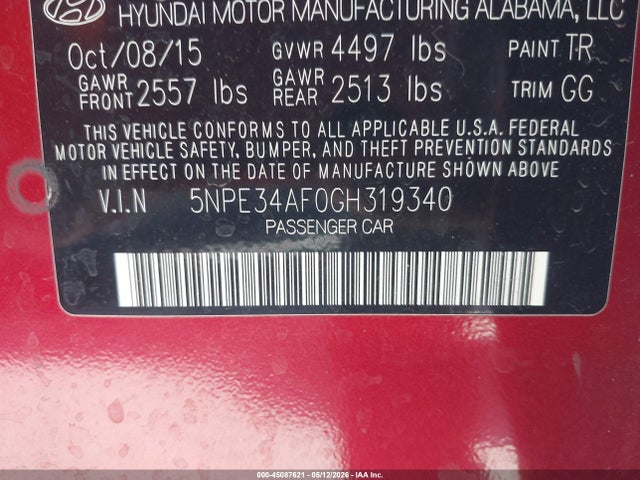 Hyundai Sonata Sport 2016 5NPE34AF0GH319340 Image 9