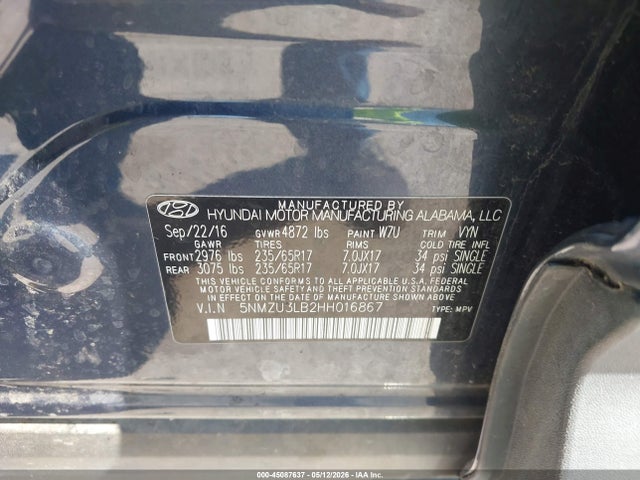 Aukcja sprzedaży 2017 Hyundai Santa Fe Sport 2.4l, vin: 5NMZU3LB2HH016867, numer aukcji: 45087637