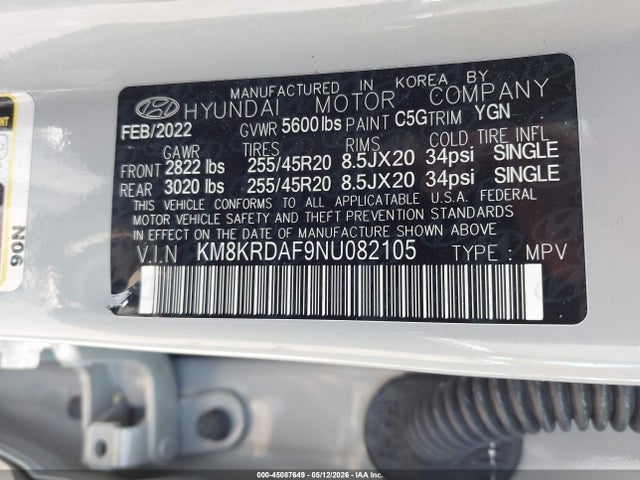 2022 Hyundai Ioniq 5 Limited მანქანა იყიდება აუქციონზე, vin: KM8KRDAF9NU082105, აუქციონის ნომერი: 45087649