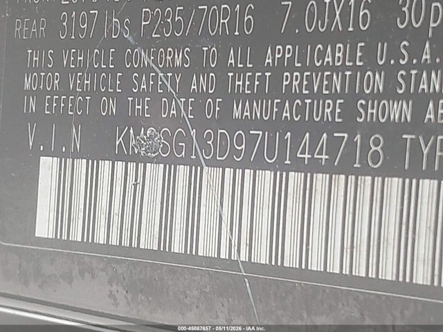 Продажа на аукционе авто 2007 Hyundai Santa Fe Gls, vin: KM8SG13D97U144718, номер лота: 45087657