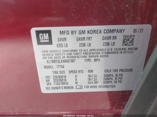 Продажа на аукционе авто 2022 Chevrolet Trailblazer Fwd Rs, vin: KL79MTSLXNB007907, номер лота: 45087676