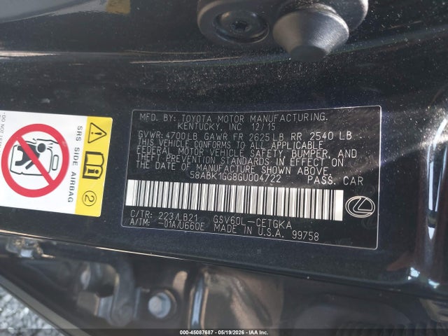 45087687 :رقم المزاد ، 58ABK1GG8GU004722 vin ، 2016 Lexus Es 350 مزاد بيع