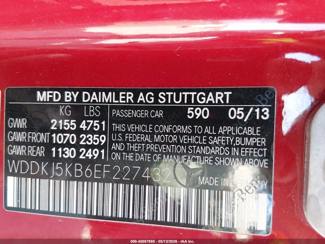 2014 Mercedes-benz E 350 მანქანა იყიდება აუქციონზე, vin: WDDKJ5KB6EF227432, აუქციონის ნომერი: 45087695