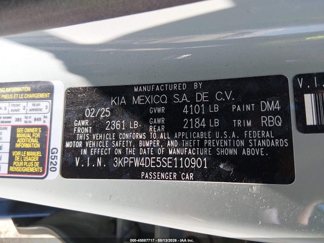 45087717 :رقم المزاد ، 3KPFW4DE5SE110901 vin ، 2025 Kia K4 Gt-line مزاد بيع